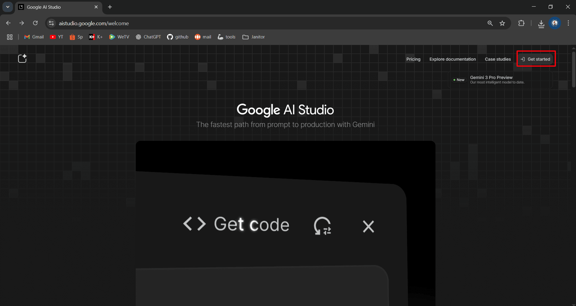 AI Studio Welcome Page